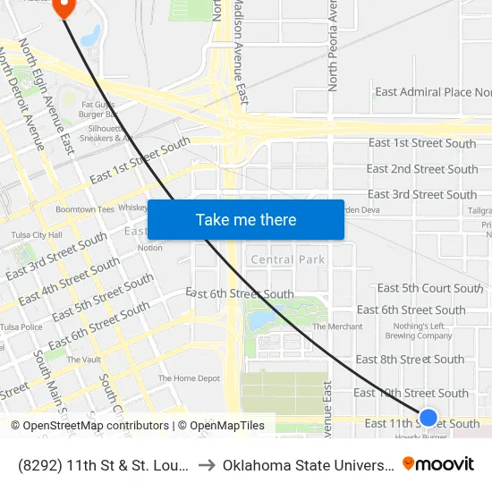 (8292) 11th St & St. Louis Ave Wb to Oklahoma State University - Tulsa map