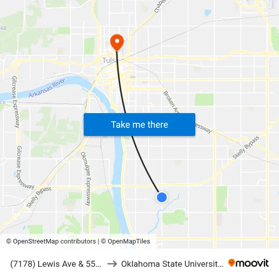(7178) Lewis Ave & 55th Pl Nb to Oklahoma State University - Tulsa map