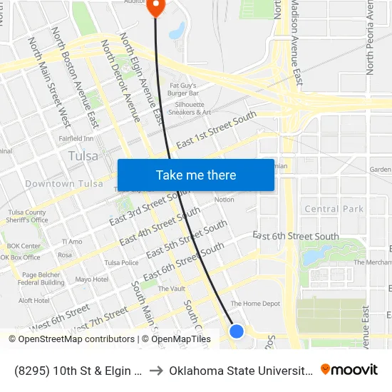 (8295) 10th St & Elgin Ave Wb to Oklahoma State University - Tulsa map