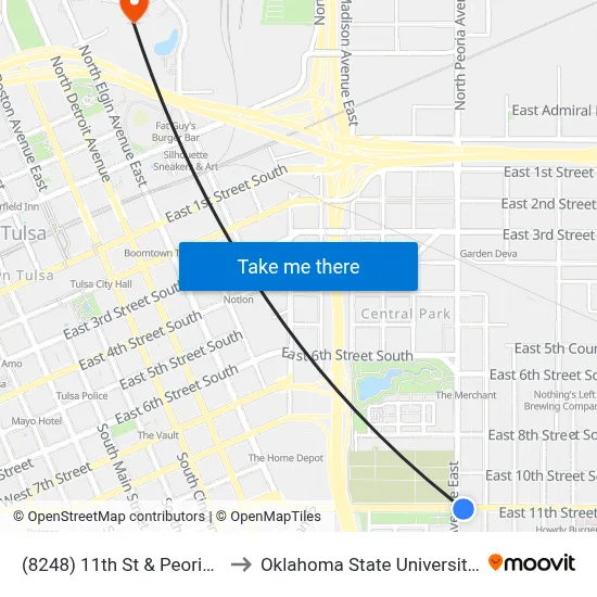 (8248) 11th St & Peoria Ave Eb to Oklahoma State University - Tulsa map