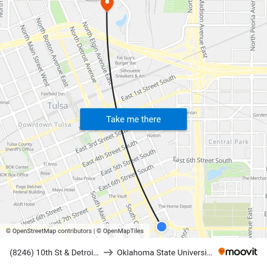 (8246) 10th St & Detroit Ave Eb to Oklahoma State University - Tulsa map