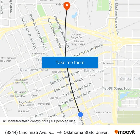(8244) Cincinnati Ave. & 8th St. Sb to Oklahoma State University - Tulsa map