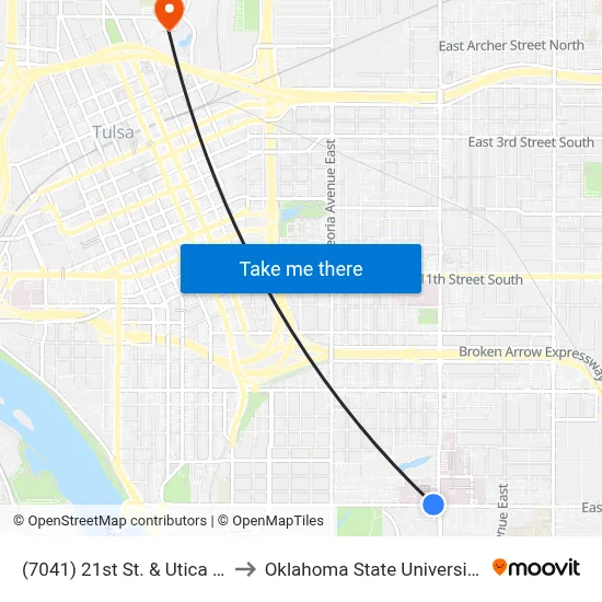 (7041) 21st St. & Utica Ave. Wb to Oklahoma State University - Tulsa map