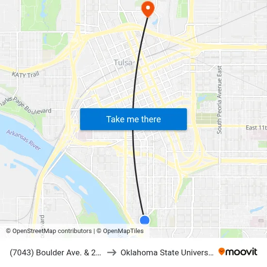 (7043) Boulder Ave. & 21st St. Nb to Oklahoma State University - Tulsa map