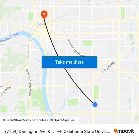 (7759) Darlington Ave & 65th St Sb to Oklahoma State University - Tulsa map
