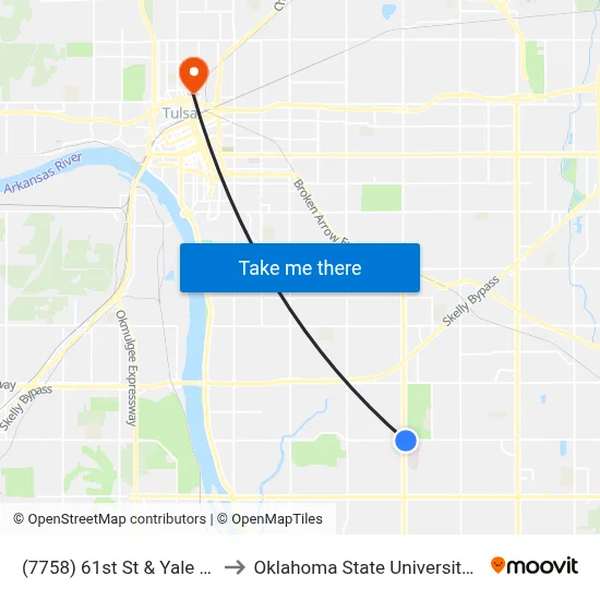 (7758) 61st St & Yale Ave Eb to Oklahoma State University - Tulsa map