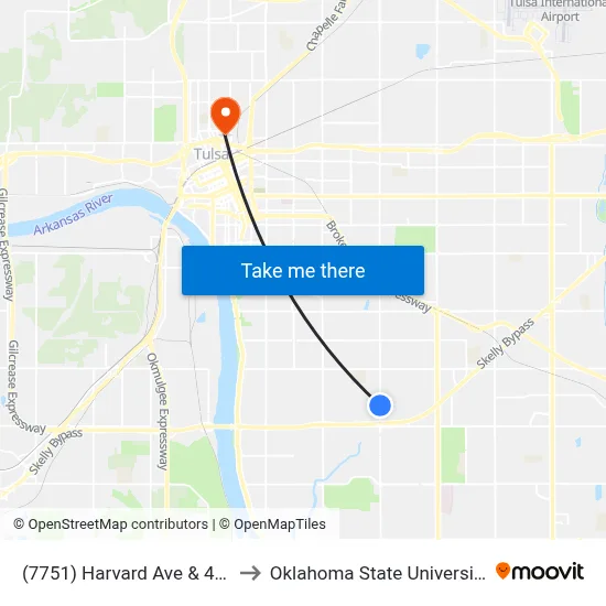 (7751) Harvard Ave & 47th St Sb to Oklahoma State University - Tulsa map