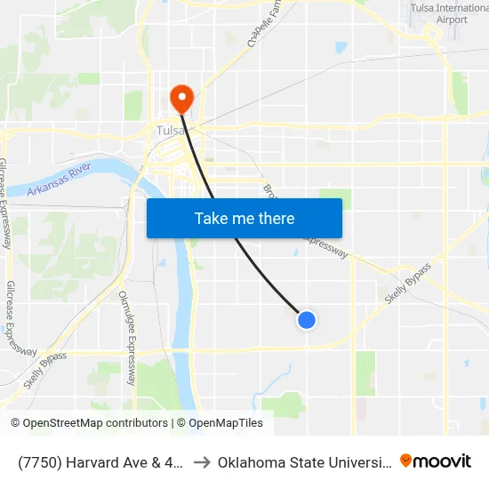 (7750) Harvard Ave & 45th St Sb to Oklahoma State University - Tulsa map