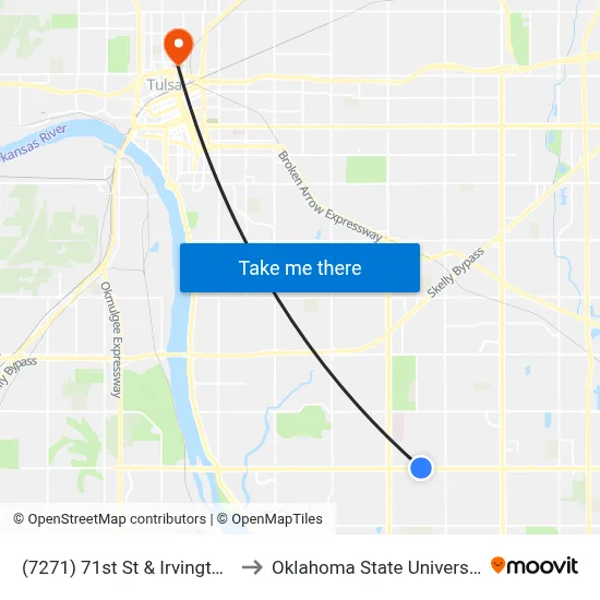(7271) 71st St & Irvington Ave Wb to Oklahoma State University - Tulsa map