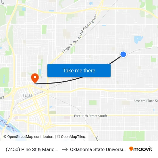 (7450) Pine St & Marion Ave Wb to Oklahoma State University - Tulsa map