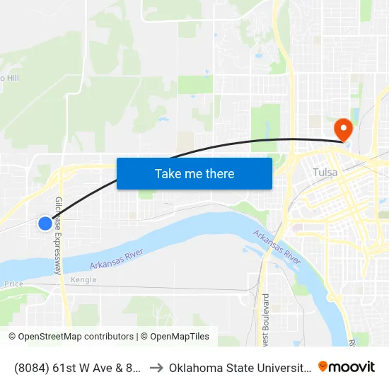 (8084) 61st W Ave & 8th St Nb to Oklahoma State University - Tulsa map