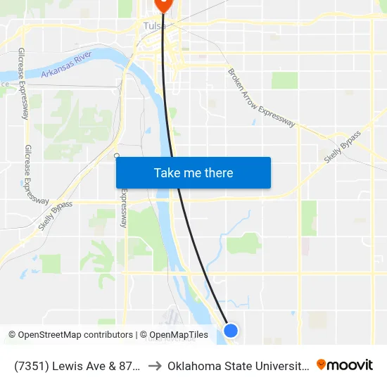 (7351) Lewis Ave & 87th St Eb to Oklahoma State University - Tulsa map