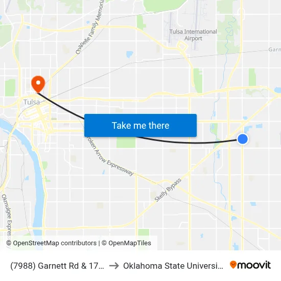 (7988) Garnett Rd & 17th St Nb to Oklahoma State University - Tulsa map
