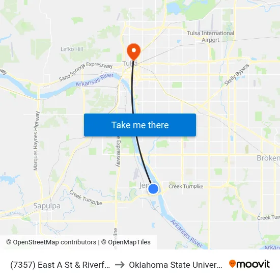 (7357) East A St & Riverfront Dr Wb to Oklahoma State University - Tulsa map