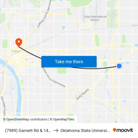 (7989) Garnett Rd & 14th St  Nb to Oklahoma State University - Tulsa map
