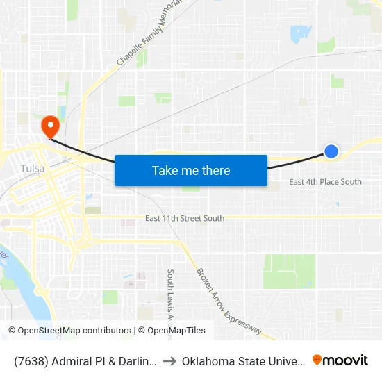 (7638) Admiral Pl & Darlington Ave Wb to Oklahoma State University - Tulsa map