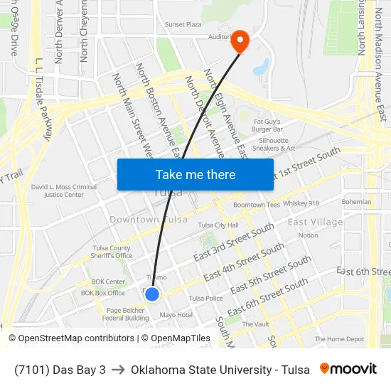 (7101) Das Bay 3 to Oklahoma State University - Tulsa map