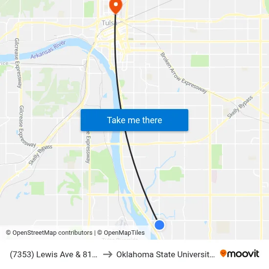(7353) Lewis Ave & 81st St Eb to Oklahoma State University - Tulsa map