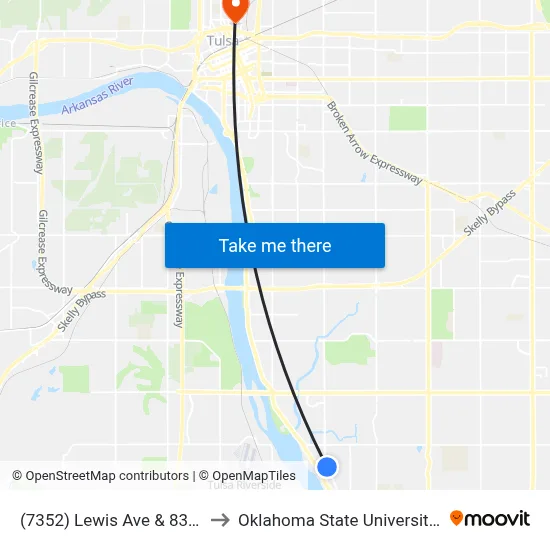 (7352) Lewis Ave & 83rd St Eb to Oklahoma State University - Tulsa map