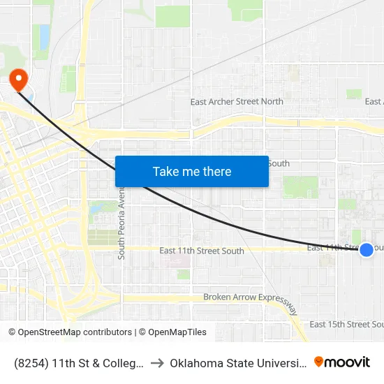 (8254) 11th St & College Ave Eb to Oklahoma State University - Tulsa map