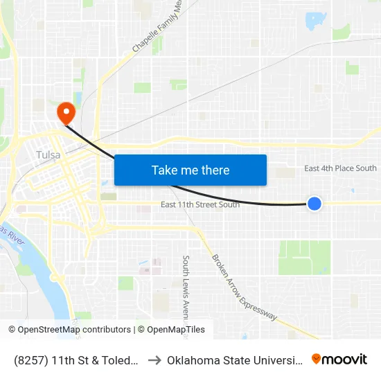 (8257) 11th St & Toledo Ave Eb to Oklahoma State University - Tulsa map