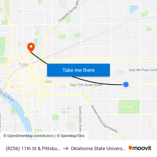 (8256) 11th St & Pittsburg Ave Eb to Oklahoma State University - Tulsa map