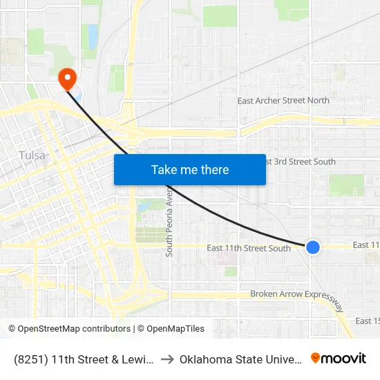 (8251) 11th Street & Lewis Avenue Eb to Oklahoma State University - Tulsa map