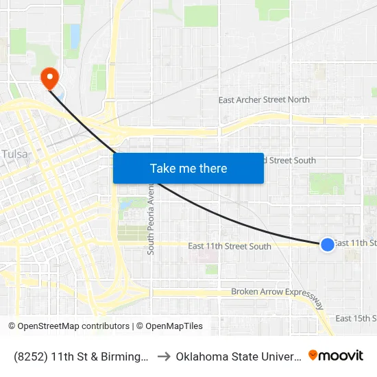 (8252) 11th St & Birmingham Ave Eb to Oklahoma State University - Tulsa map
