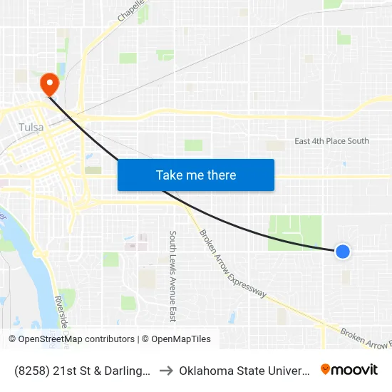 (8258) 21st St & Darlington Ave Eb to Oklahoma State University - Tulsa map