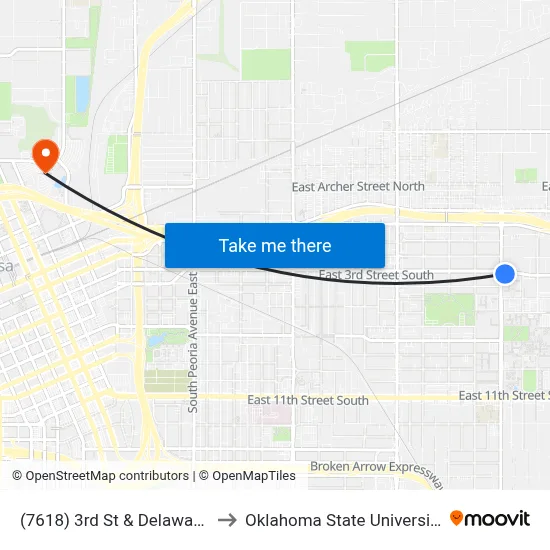 (7618) 3rd St & Delaware Ave Eb to Oklahoma State University - Tulsa map
