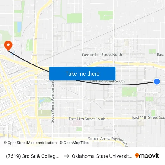 (7619) 3rd St & College Ave Eb to Oklahoma State University - Tulsa map