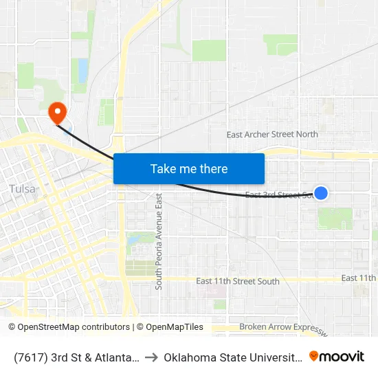 (7617) 3rd St & Atlanta Ave Eb to Oklahoma State University - Tulsa map
