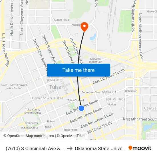 (7610) S Cincinnati Ave & E 3rd St S Eb to Oklahoma State University - Tulsa map