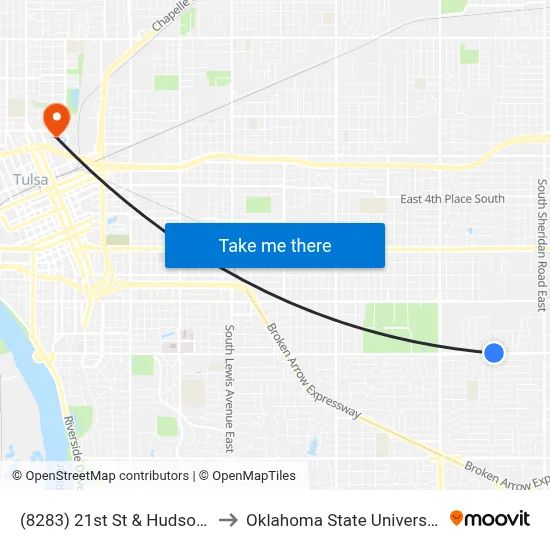 (8283) 21st St & Hudson Ave Wb to Oklahoma State University - Tulsa map