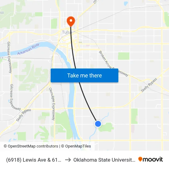 (6918) Lewis Ave & 61st St Nb to Oklahoma State University - Tulsa map