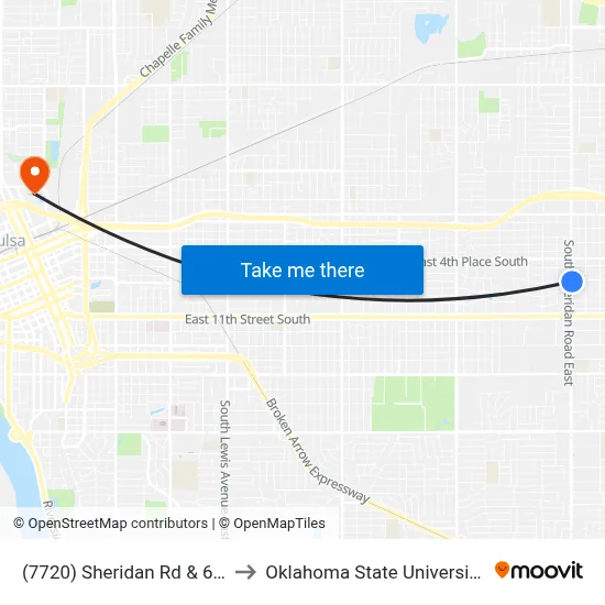 (7720) Sheridan Rd & 6th St Nb to Oklahoma State University - Tulsa map