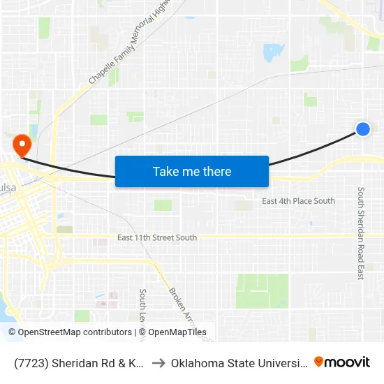 (7723) Sheridan Rd & King Pl Nb to Oklahoma State University - Tulsa map