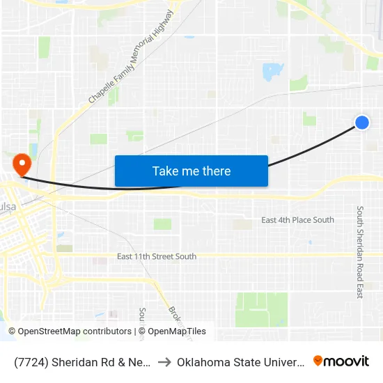 (7724) Sheridan Rd & Newton Pl Nb to Oklahoma State University - Tulsa map