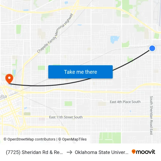 (7725) Sheridan Rd & Reading St Nb to Oklahoma State University - Tulsa map