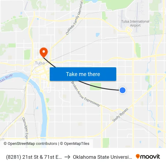 (8281) 21st St & 71st E Ave Wb to Oklahoma State University - Tulsa map