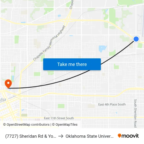 (7727) Sheridan Rd & Young St Nb to Oklahoma State University - Tulsa map