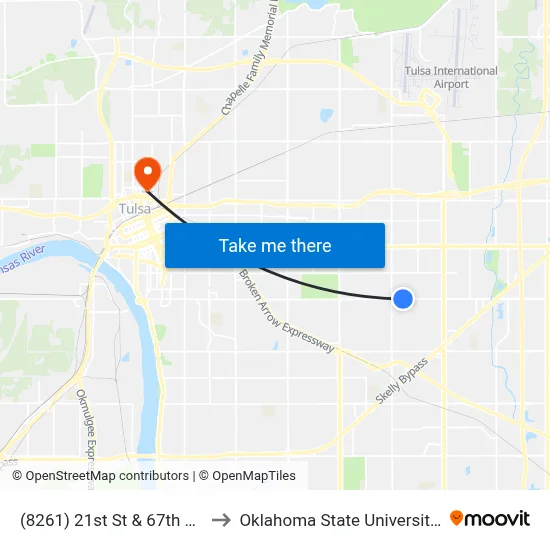 (8261) 21st St & 67th E Ave Eb to Oklahoma State University - Tulsa map
