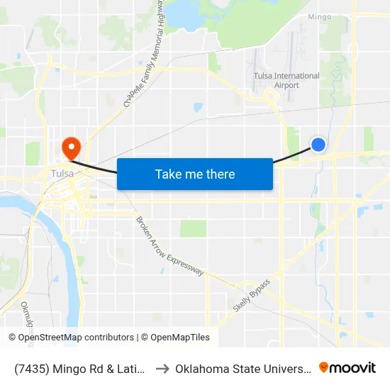 (7435) Mingo Rd & Latimer St Nb to Oklahoma State University - Tulsa map
