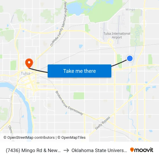 (7436) Mingo Rd & Newton St Nb to Oklahoma State University - Tulsa map