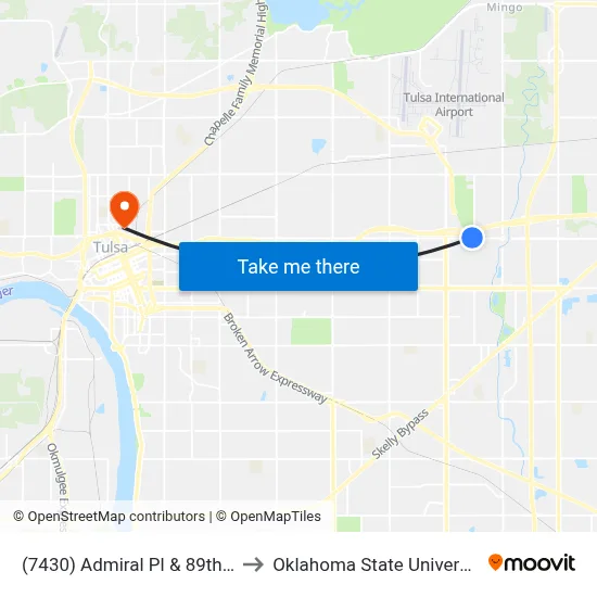 (7430) Admiral Pl & 89th E Ave Wb to Oklahoma State University - Tulsa map
