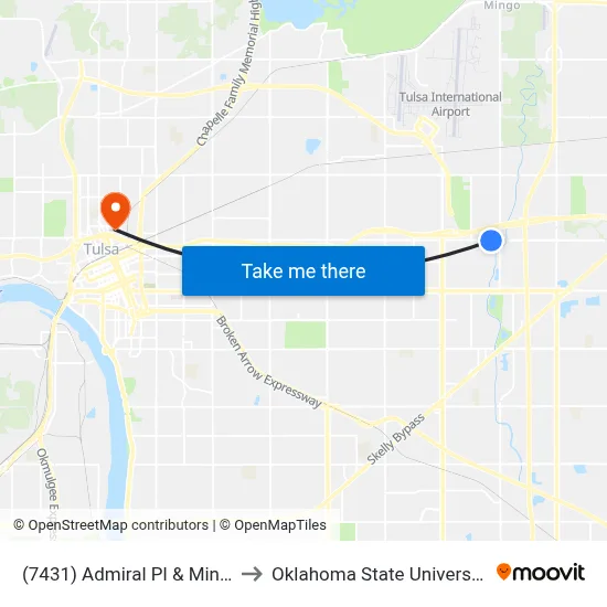 (7431) Admiral Pl & Mingo Rd Eb to Oklahoma State University - Tulsa map