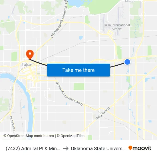 (7432) Admiral Pl & Mingo Rd Wb to Oklahoma State University - Tulsa map