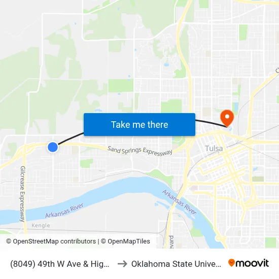 (8049) 49th W Ave & Highway 412 Sb to Oklahoma State University - Tulsa map