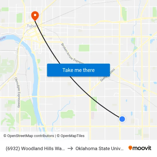 (6932) Woodland Hills Walmart Subhub to Oklahoma State University - Tulsa map