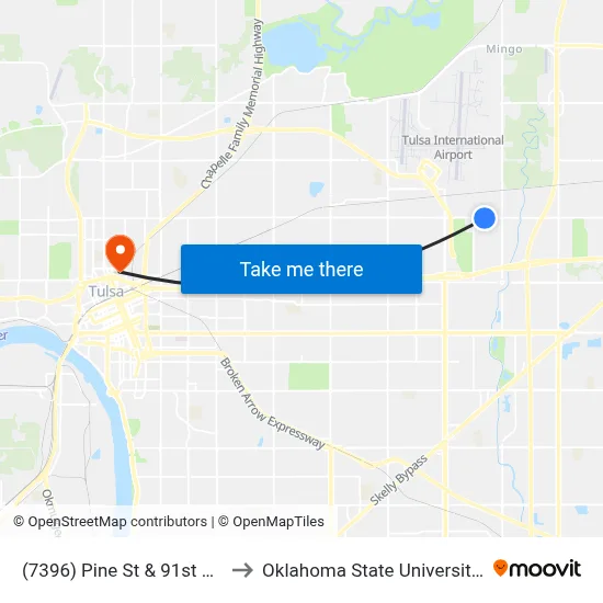 (7396) Pine St & 91st E Ave Eb to Oklahoma State University - Tulsa map
